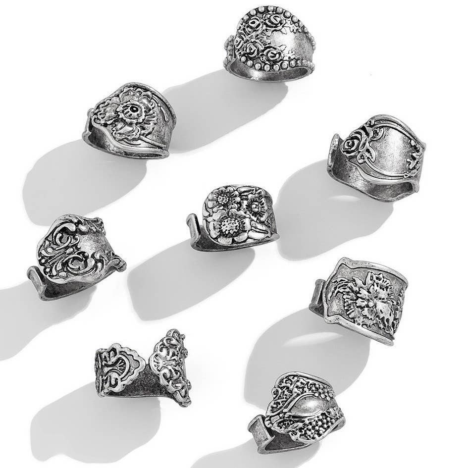 Wildflower Rebel Ring Set | Vintage Boho Silver Statement Rings