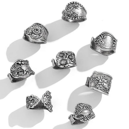 Wildflower Rebel Ring Set | Vintage Boho Silver Statement Rings