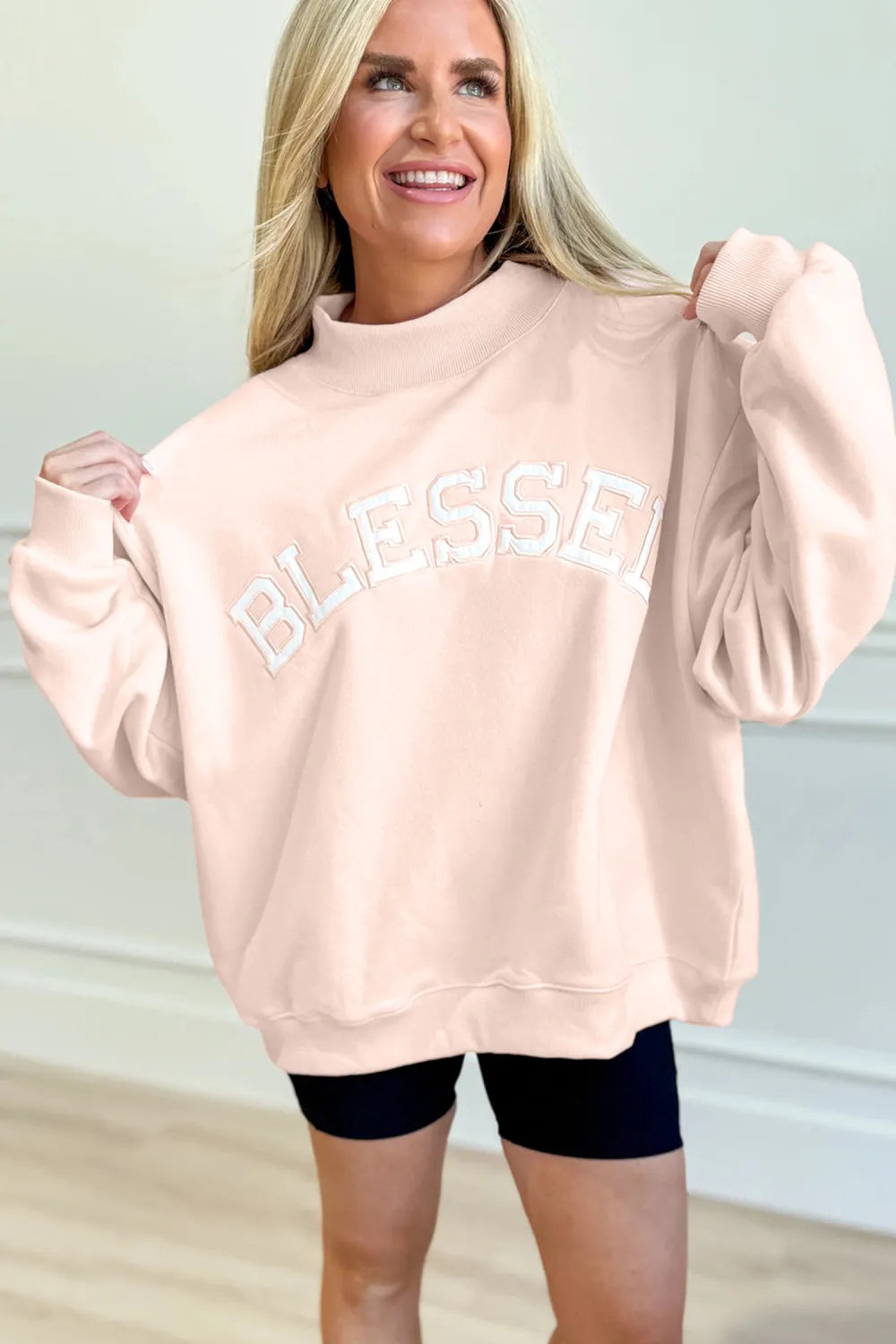 ~PREORDER~ Blessed & Blushing Light Pink Oversized Mock Neck Sweatshirt ~PREORDER~