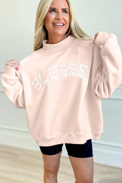 ~PREORDER~ Blessed & Blushing Light Pink Oversized Mock Neck Sweatshirt ~PREORDER~