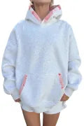 Gray Contrast Patchwork Oversized Hoodie | Cozy Boutique Pullover Hoodie