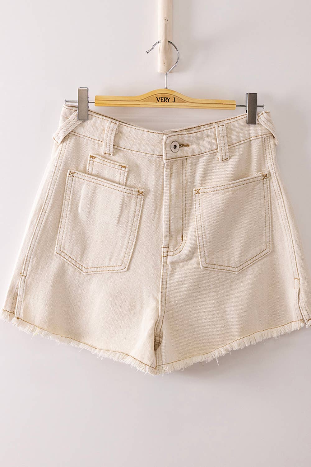 VERY JEAN Mineral Washed Denim Frayed Hem Shorts