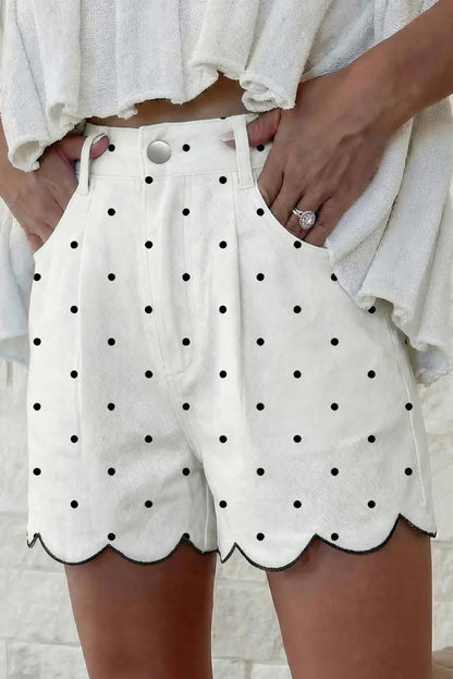 ~PREORDER~ White Polka Dot Embroidered Scallop Hem Shorts ~PREORDER~
