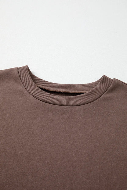Mocha Colorblock Sleeve Sweatshirt | Ribbed Patchwork Crewneck Pullover