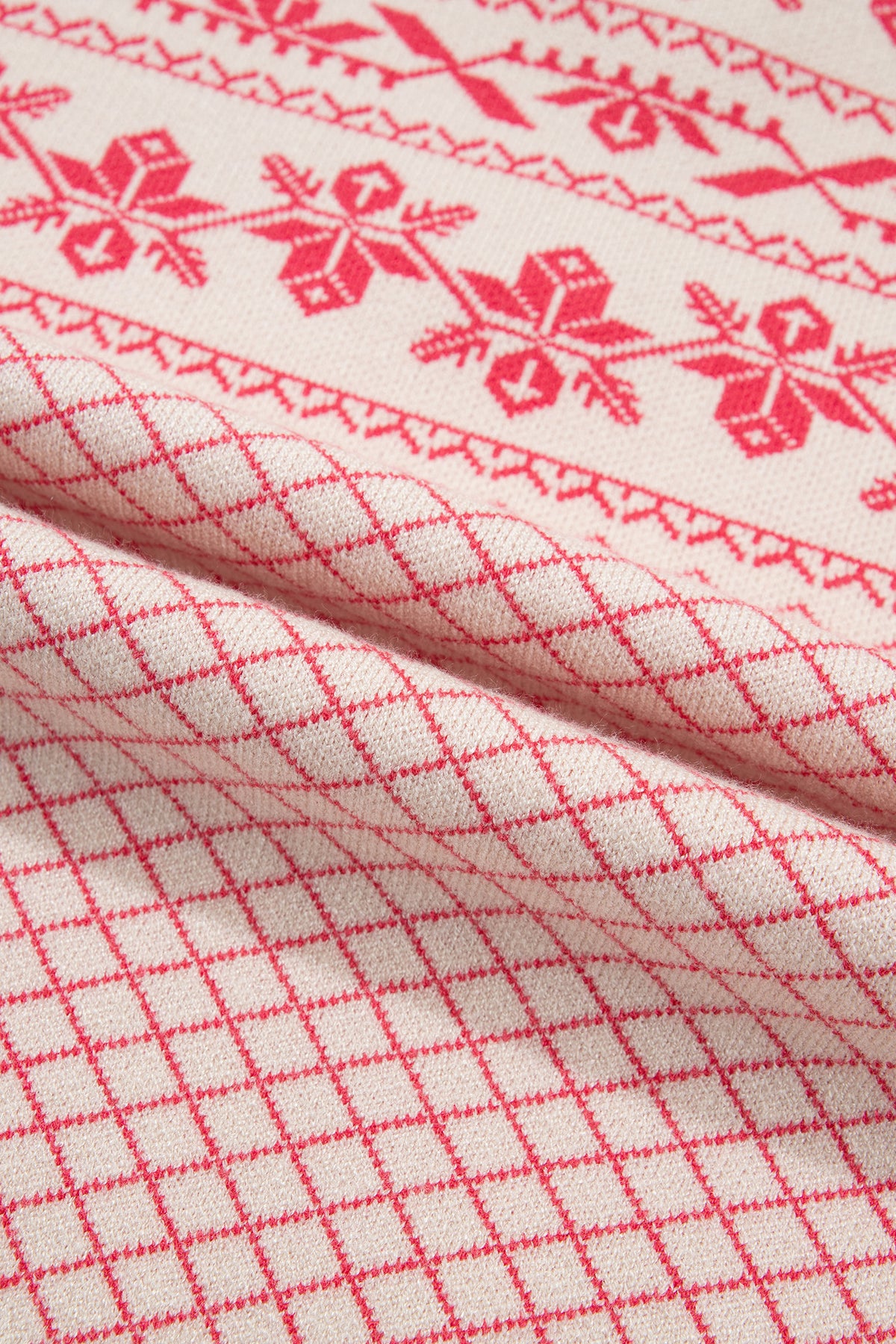Candy Cane Chalet Sweater | Pink Nordic Quarter Button Knit Pullover
