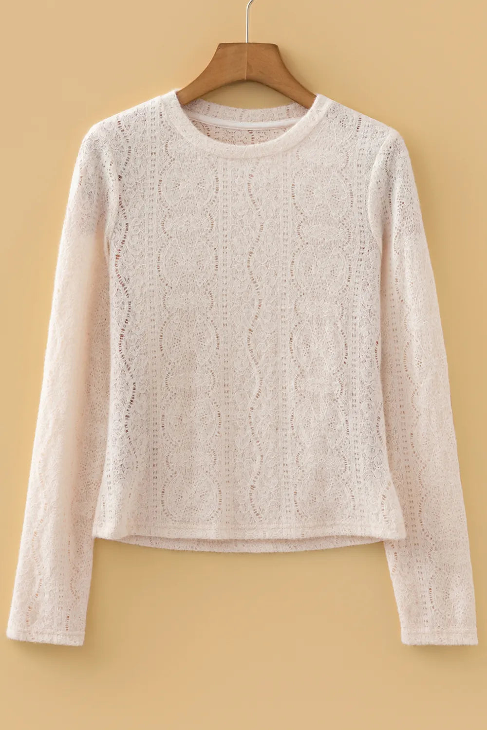 Champagne Lace Semi-Sheer Long Sleeve Top