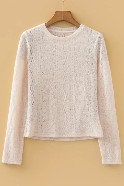 Champagne Lace Semi-Sheer Long Sleeve Top