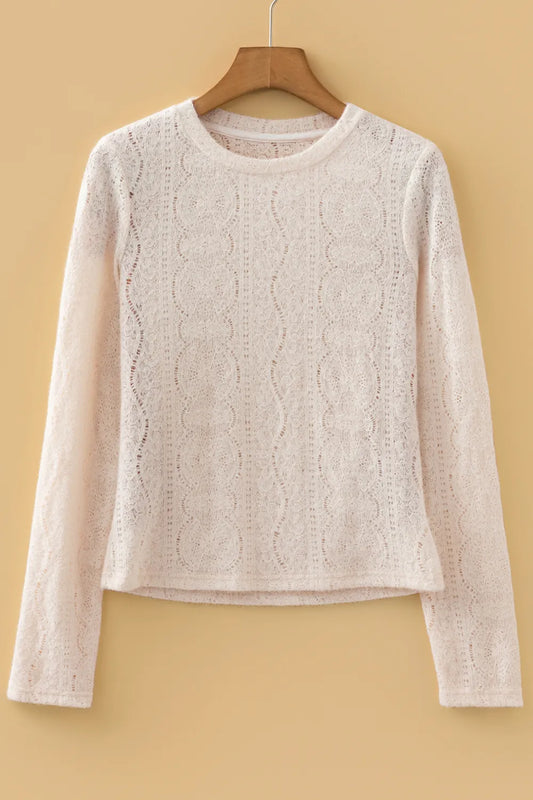 Champagne Lace Semi-Sheer Long Sleeve Top