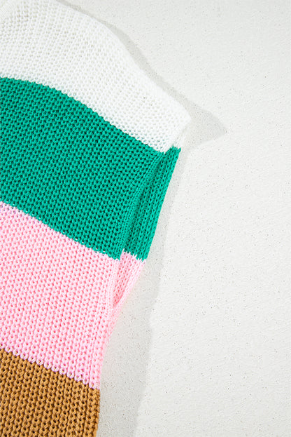 Multicolor Color-Block Notch V-Neck Sweater – Vibrant & Cozy Pullover