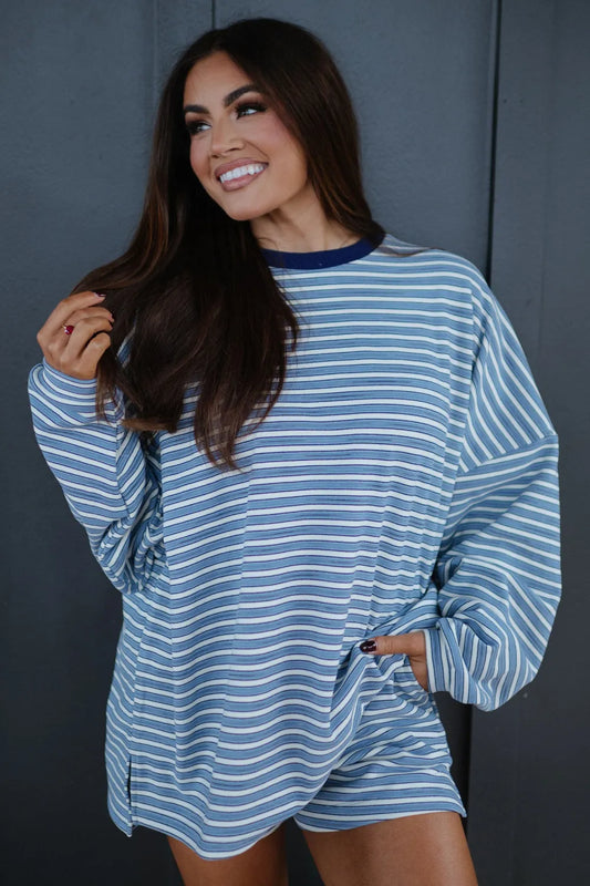 ~PREORDER~ Sky Blue Striped Oversized Shorts Set ~PREORDER~
