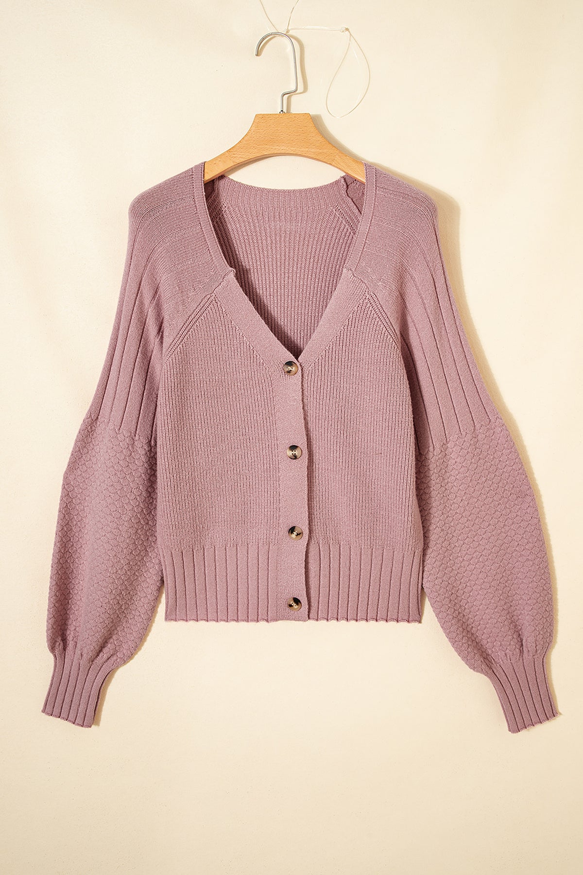 Pretty in Pink Cardigan | Light Pink Mixed Texture Button Sweater