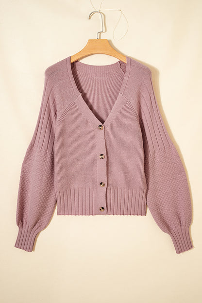 Pretty in Pink Cardigan | Light Pink Mixed Texture Button Sweater