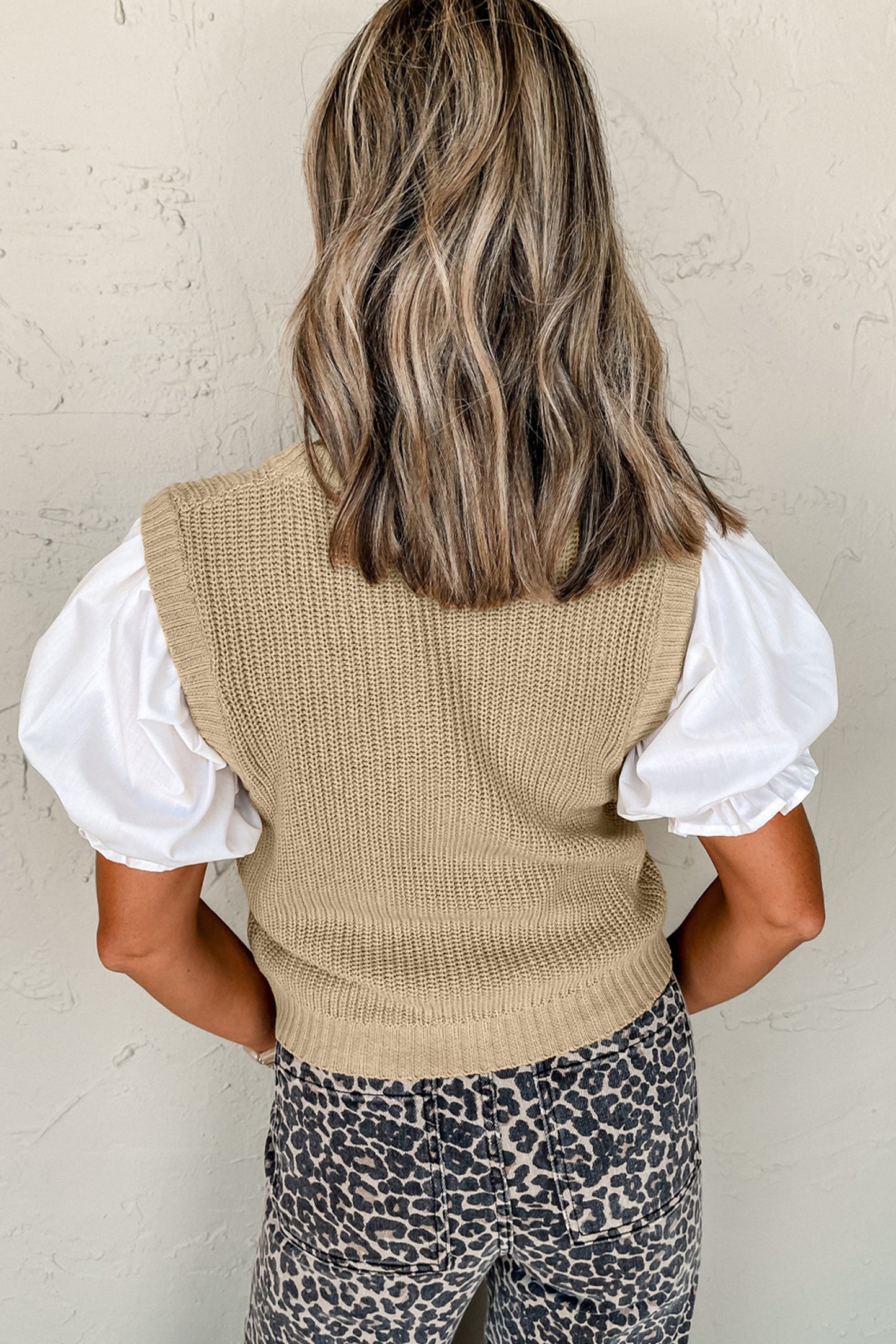 ~PREORDER ~ Light French Beige Knit Contrast Short Sleeve Sweater Top ~PREORDER ~