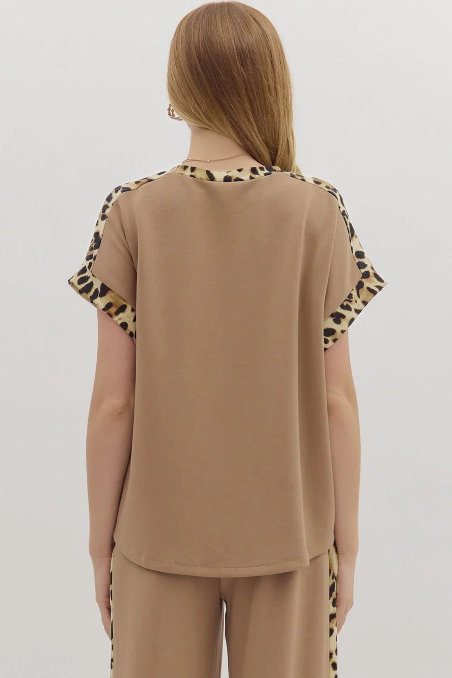 ~PREORDER ~ Light French Beige Leopard Trim Loose T Shirt ~PREORDER ~