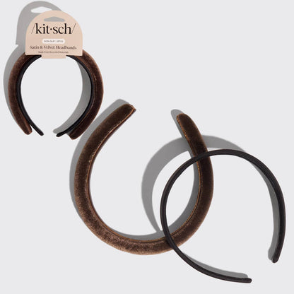 Recycled Fabric Satin & Velvet Headbands 2pc Set-Black/Choco by Kitsch