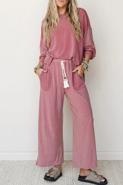 ~PREORDER~ Fuchsia Raw Seam Patchwork Top & Pocket Pants Set ~PREORDER~