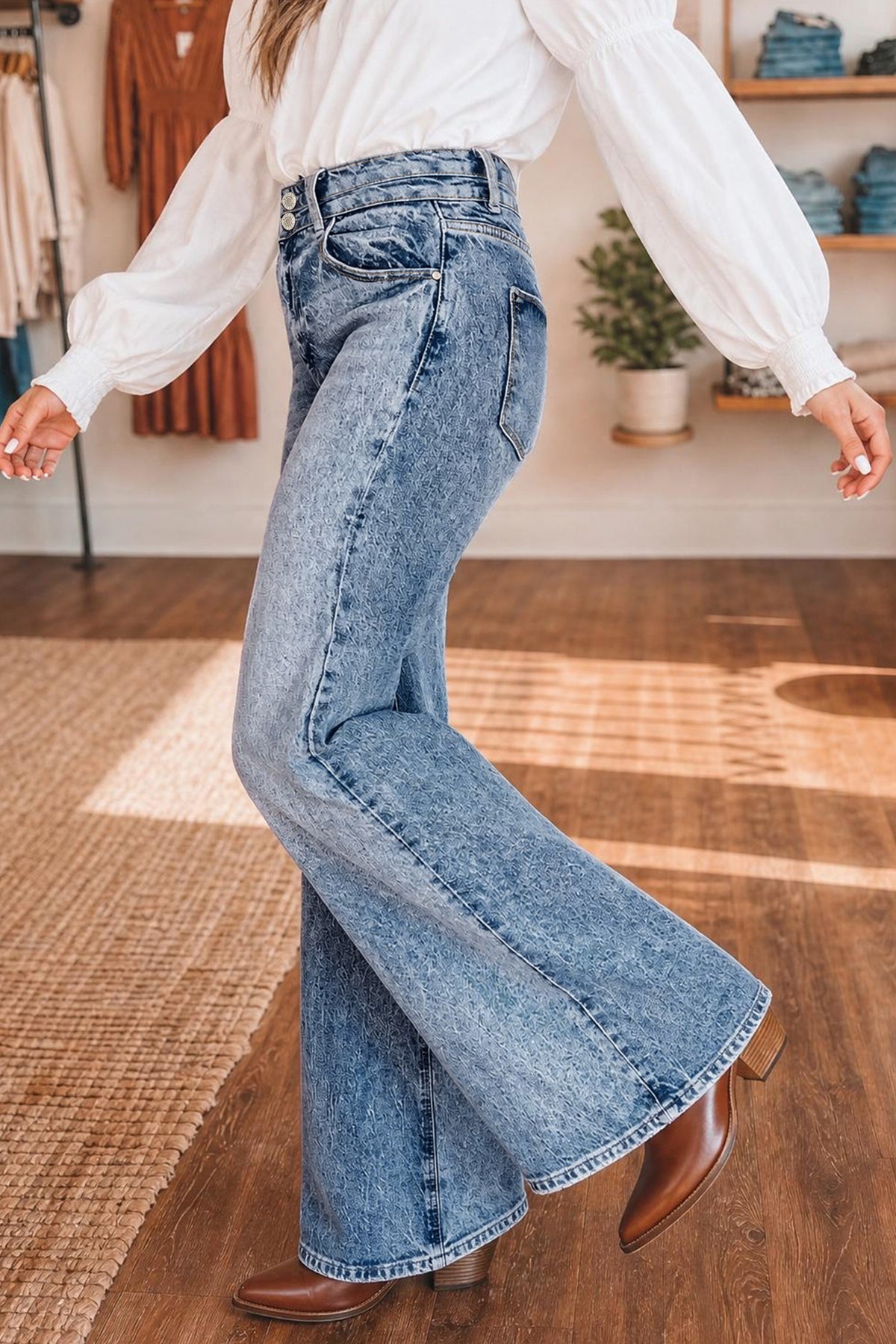 ~PREORDER~ Acid Wash Pocket Detail Flare Jeans ~PREORDER~
