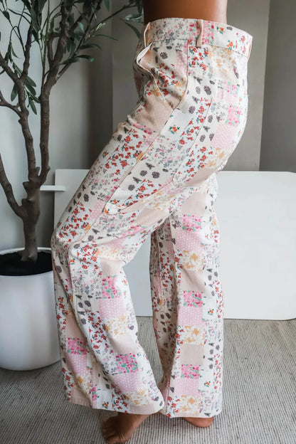 ~PREORDER~ Patchwork Petals Pink Floral Wide Leg Jeans ~PREORDER~