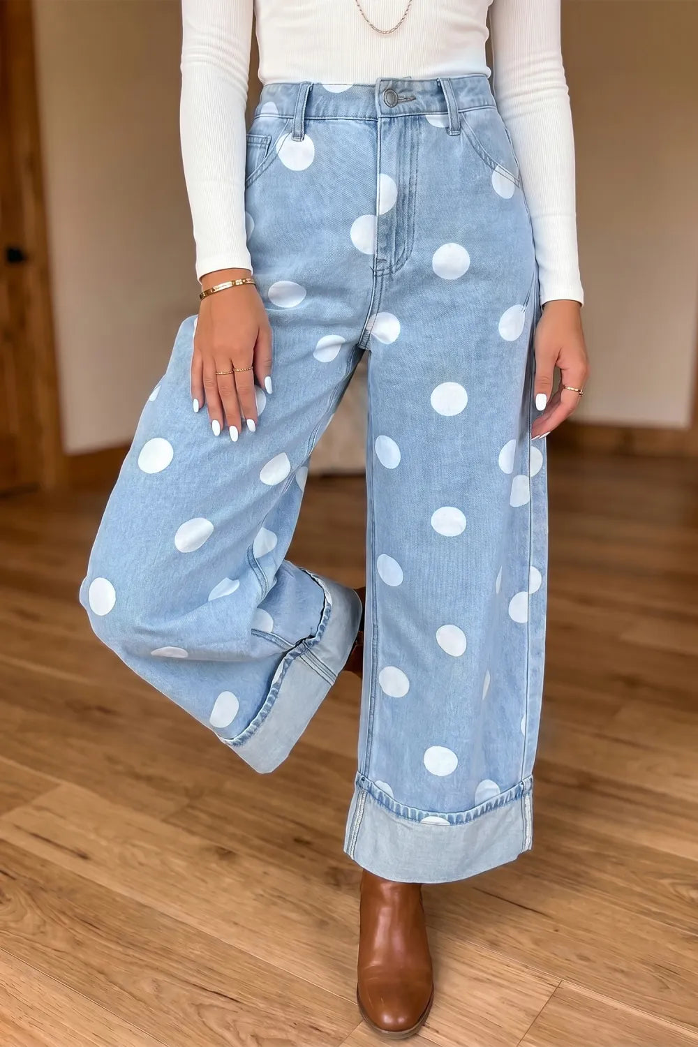 ~PREORDER~ Dot to It Sky Blue Polka Dot Wide Leg Jeans ~PREORDER~