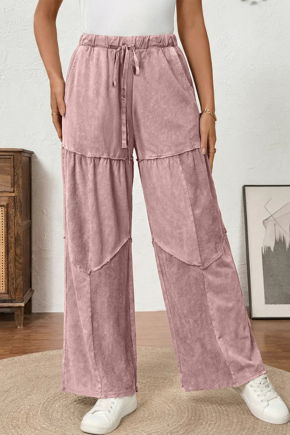 ~PREORDER~ Dusty Rose Mineral Wash Patchwork Wide Leg Pants ~PREORDER~
