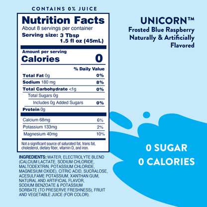 Jordan’s Skinny Mixes Unicorn Frosted Blue Raspberry Hydration Syrup – Zero Sugar Electrolyte Drink Mix