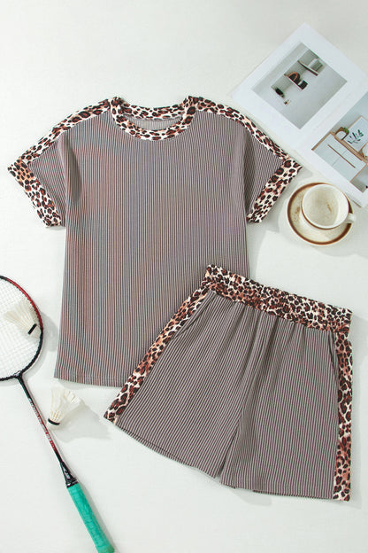 Too Cute to Stay In Set – Ribbed Leopard Trim Lounge Set