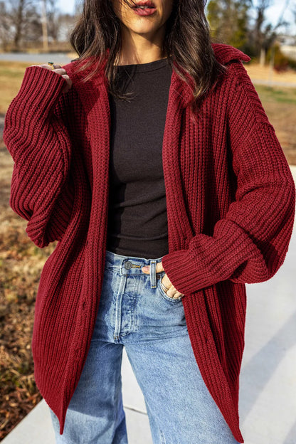 ~PREORDER~ Wine & Dine Red Dahlia Oversized Button Front Sweater Cardigan ~PREORDER~