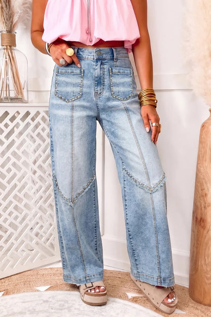 ~PREORDER~ Studded & Stitched Wide Leg Jeans ~PREORDER~