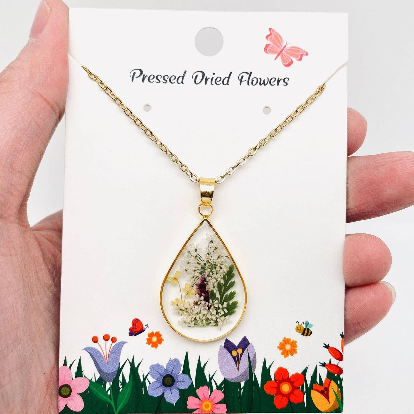 Genuine Pressed Dried Flower Floral Charm Necklace - PDF