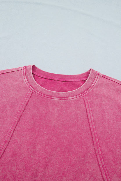 ~PREORDER ~ Pink Mineral Wash Lace Trim Cap Sleeve Top ~PREORDER ~