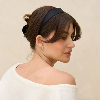 Recycled Fabric Satin & Velvet Headbands 2pc Set-Black/Choco by Kitsch