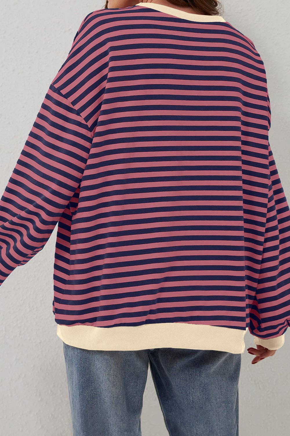 Stripe Oversized Contrast Trim Pullover Sweatshirt