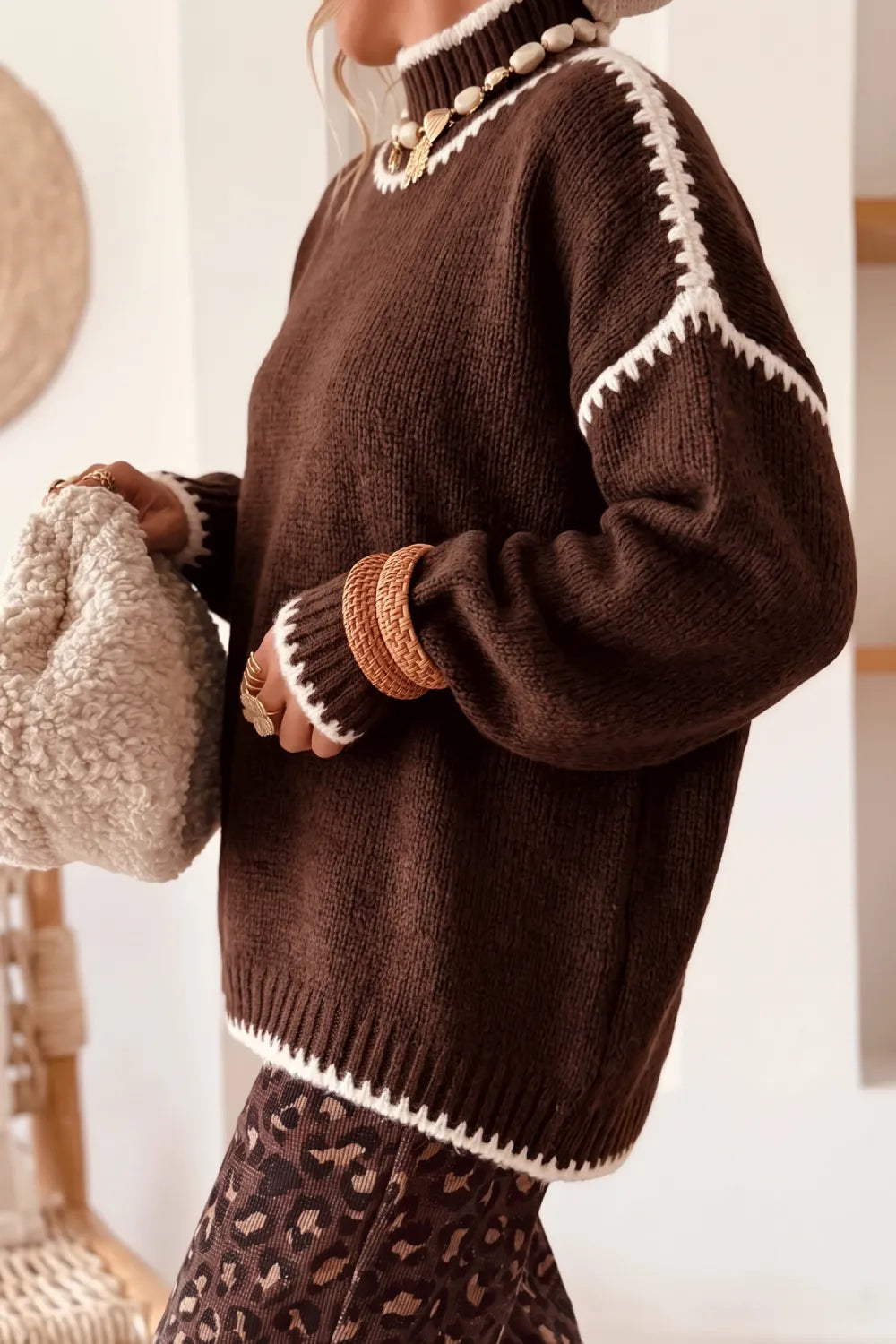 ~PREORDER~ Fireside Contrast Stitch Mock Neck Sweater ~PREORDER~