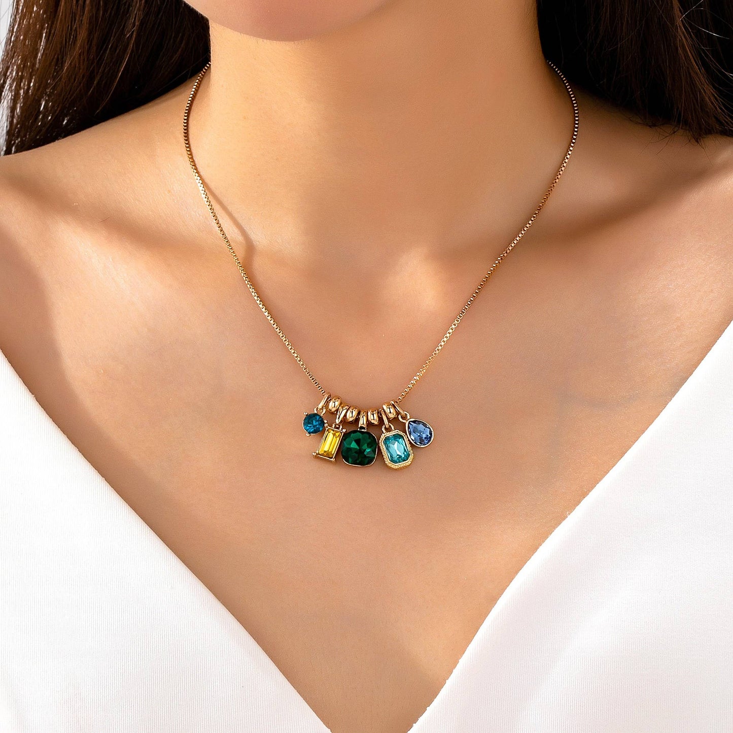Gem Garden Necklace | Gold Multi-Color Crystal Charm Pendant Necklace