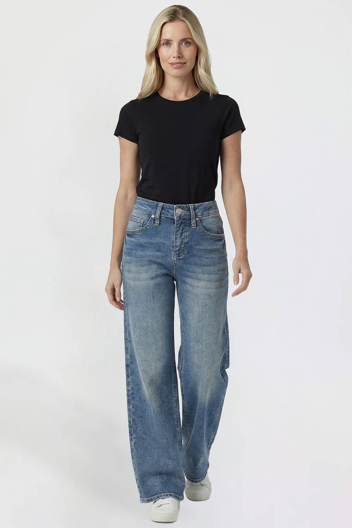 Kayla High Rise Wide Leg Jeans | YMI Premium Stretch Light Wash Denim