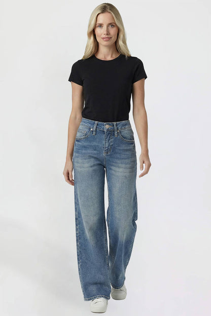 Kayla High Rise Wide Leg Jeans | YMI Premium Stretch Light Wash Denim