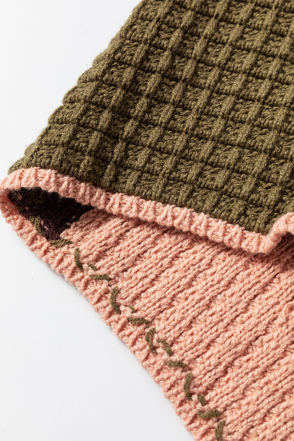 Orange Color-Block Waffle-Knit Mock-Neck Sweater – Drawstring Detail