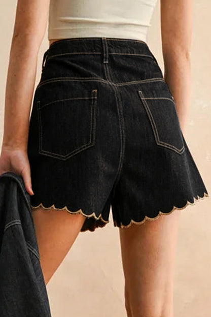 ~PREORDER ~ Scalloped Trim Casual Denim Shorts ~PREORDER ~