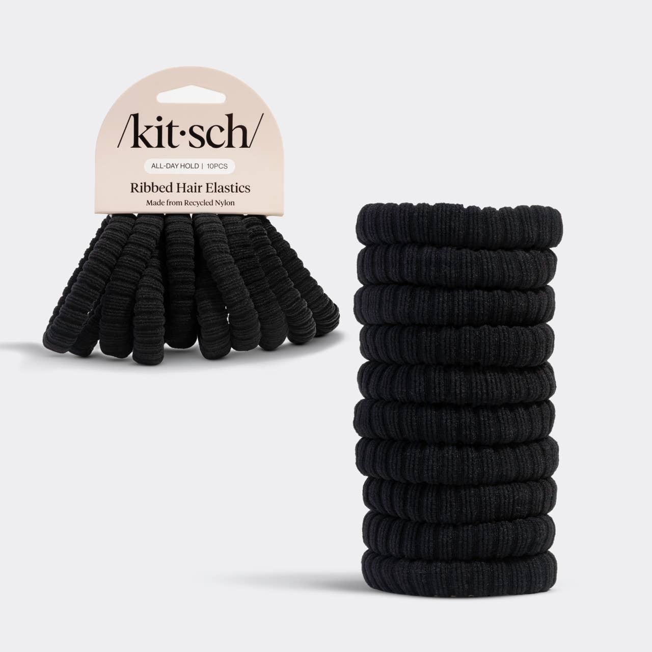 Recycled Fabric Ribbed Hair Elastics 10pc Set - Black by kitsch