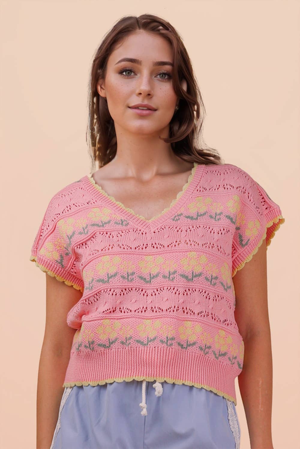 Sweet Meadow Floral Knit Sweater Vest