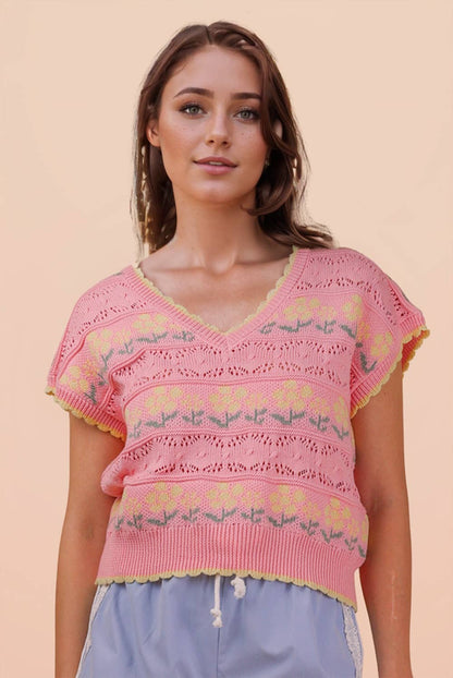 Sweet Meadow Floral Knit Sweater Vest