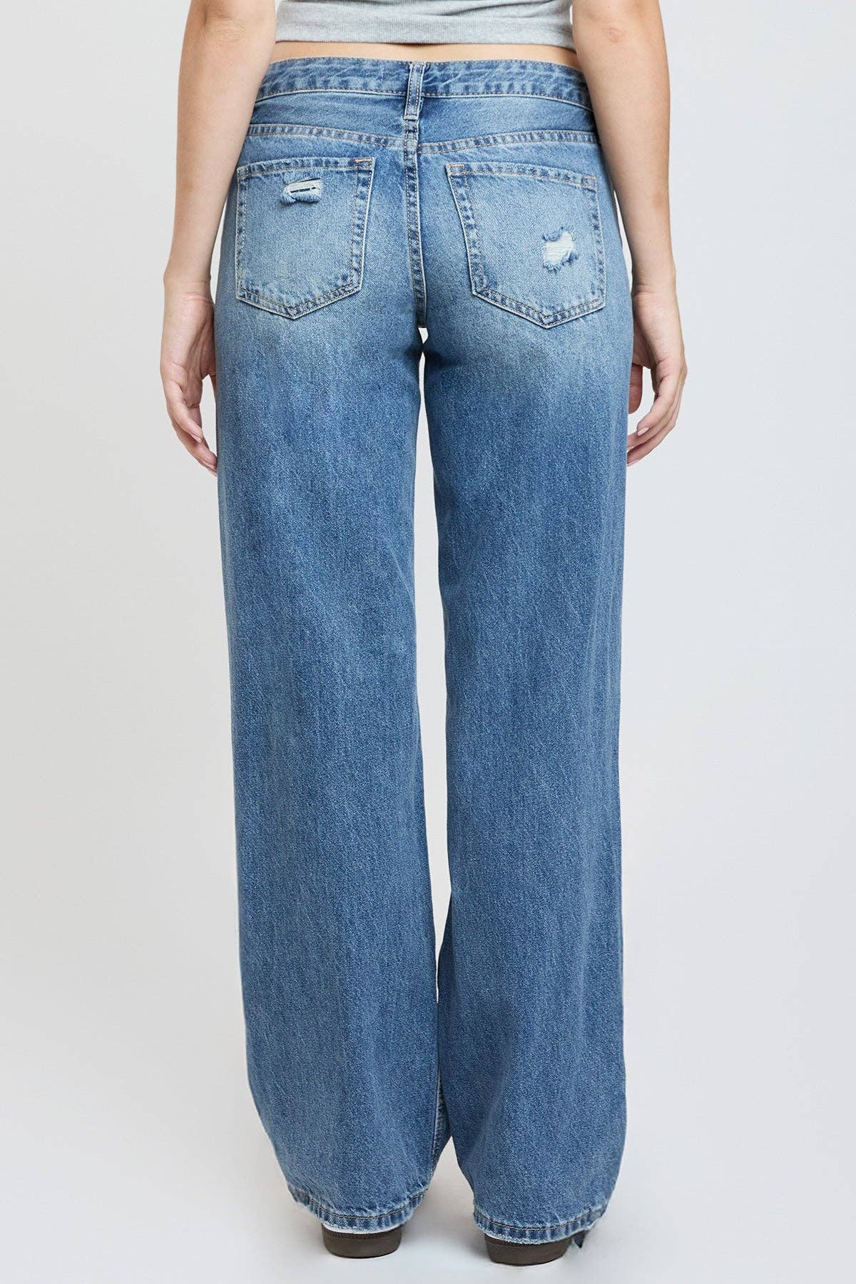 Brittany Patchwork Wide Leg Jeans | YMI Low Rise Rigid Denim