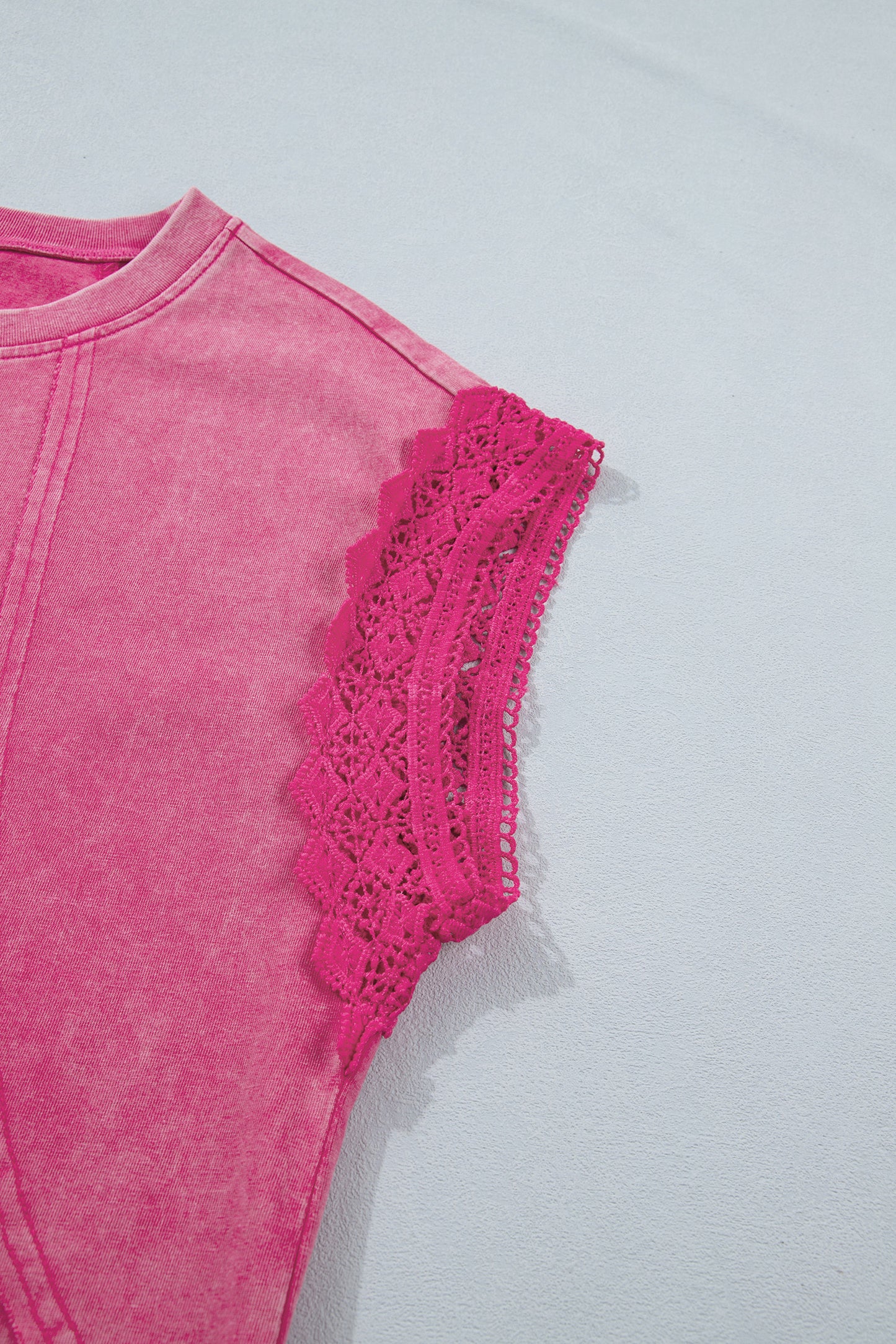 ~PREORDER ~ Pink Mineral Wash Lace Trim Cap Sleeve Top ~PREORDER ~