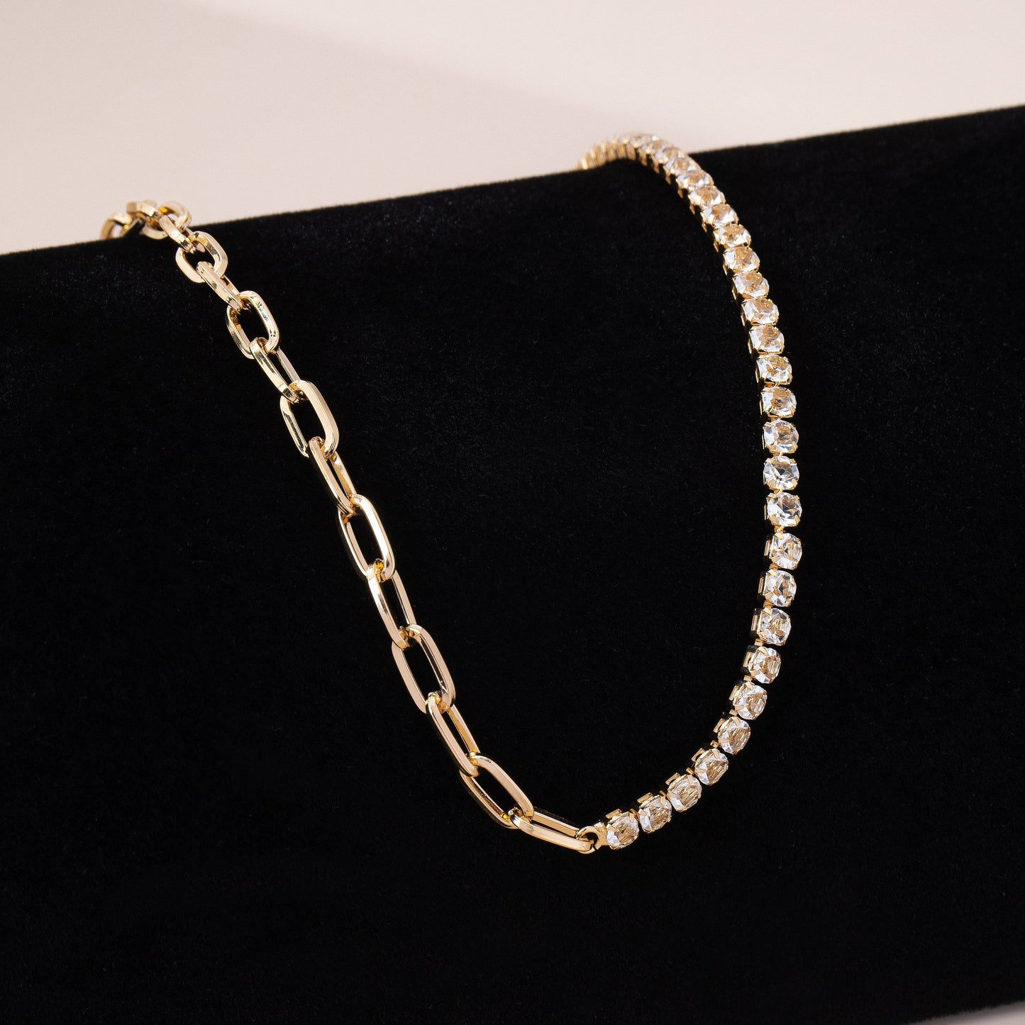 Spark Link Necklace | Gold Rhinestone & Link Chain Statement Necklace