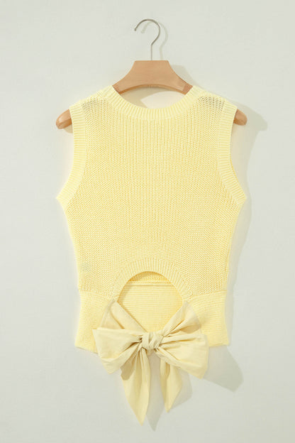 Lemon Cream Knot Back Sweater Tank | Cropped Cutout Knit Top