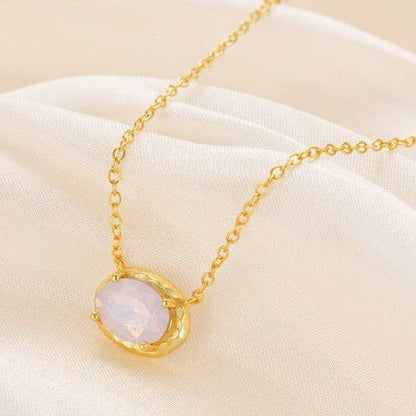 Emerald Glow Bezel Necklace | Gold Oval Gemstone Pendant Necklace