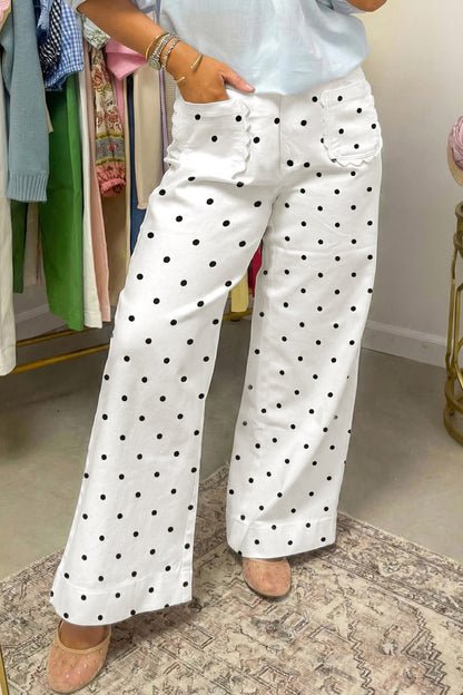 ~PREORDER ~ White Polka Dot Scalloped Patch Pocket Pants ~PREORDER ~