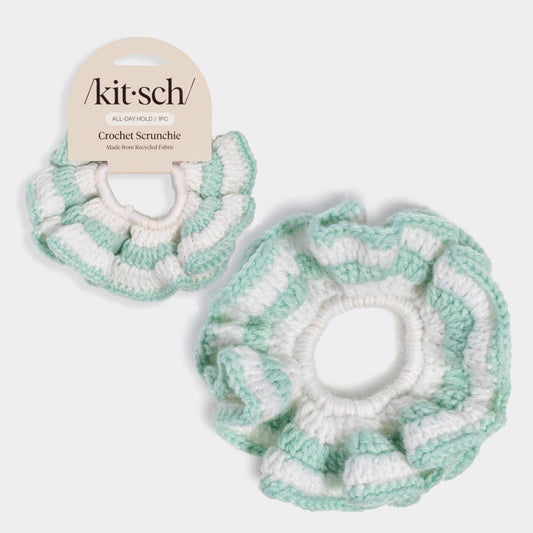Seafoam Blue Crochet Scrunchie Kitsch – Soft Textured Hair Tie | Gentle No-Damage Hair Accessory