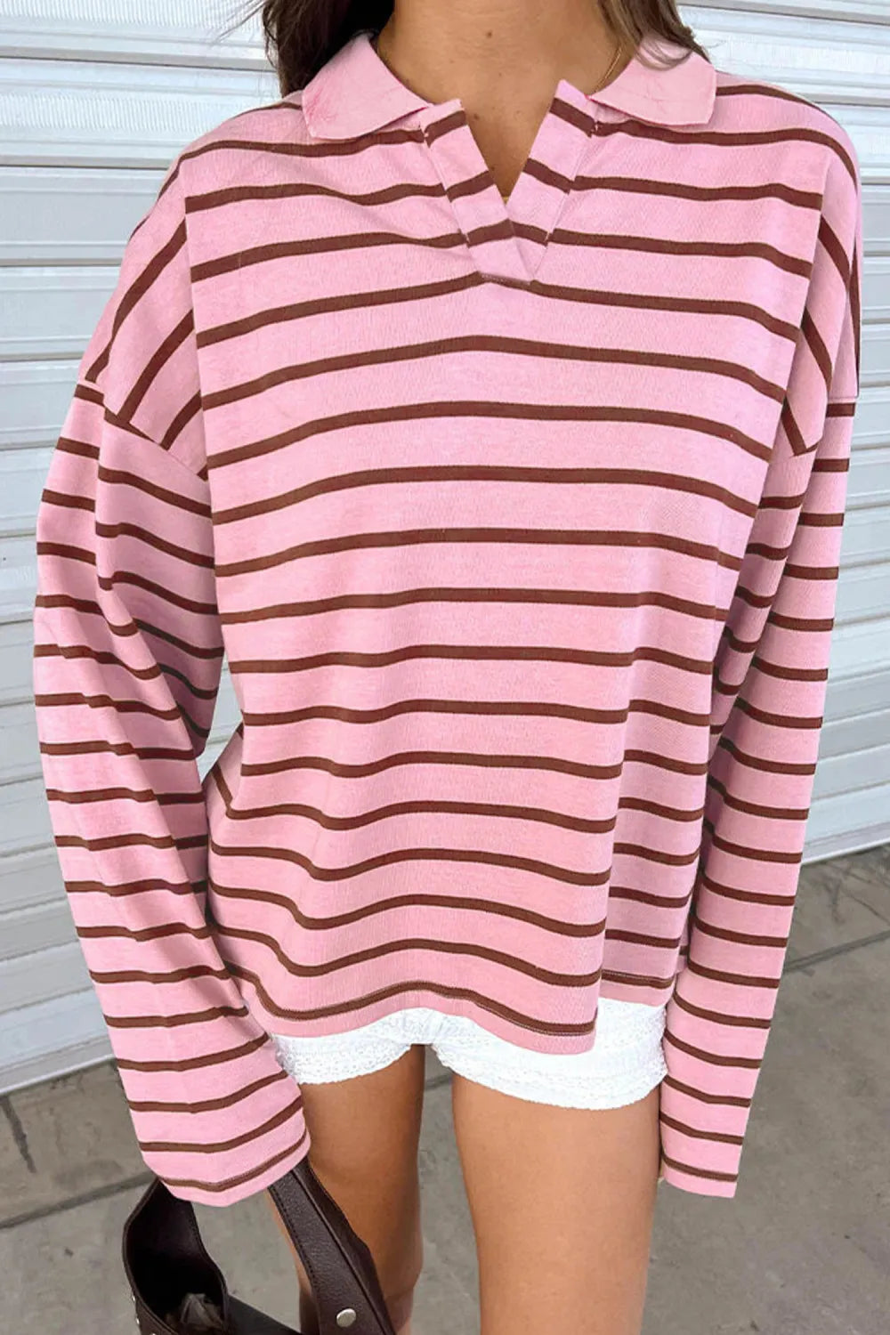 ~PREORDER~ Sweet On Stripes Pink & Brown Collared Top ~PREORDER~