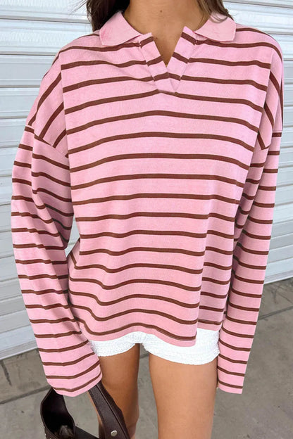 ~PREORDER~ Sweet On Stripes Pink & Brown Collared Top ~PREORDER~